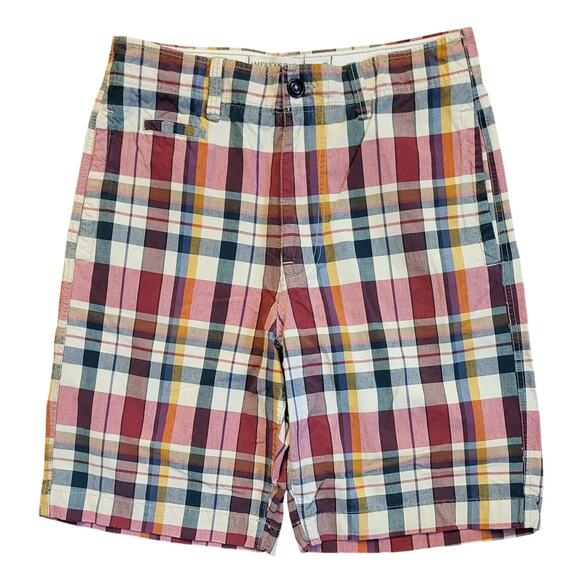 American Eagle Outfitters Men Shorts Size 32 Plaid Multi-Color Red Blue Cream - Picture 1 of 13